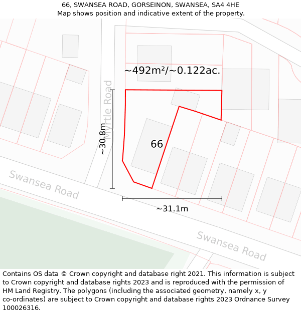 66, SWANSEA ROAD, GORSEINON, SWANSEA, SA4 4HE: Plot and title map