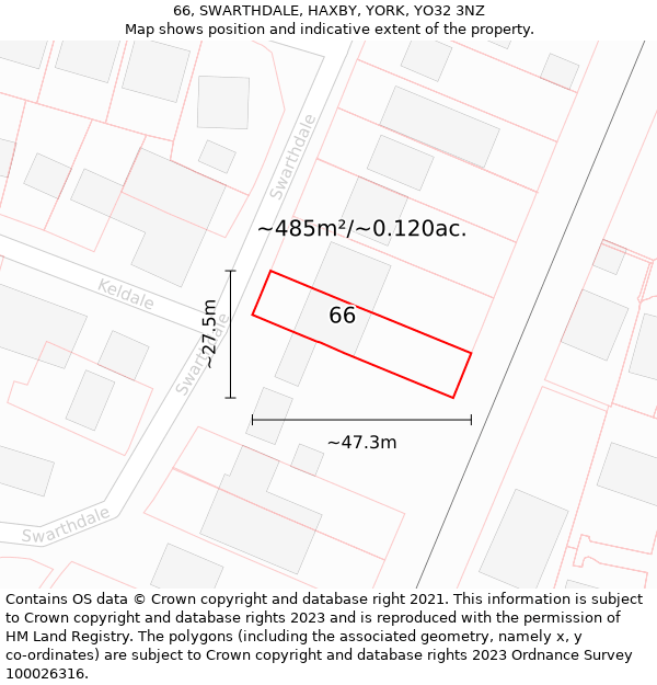 66, SWARTHDALE, HAXBY, YORK, YO32 3NZ: Plot and title map