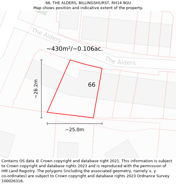 66, THE ALDERS, BILLINGSHURST, RH14 9GU: Plot and title map