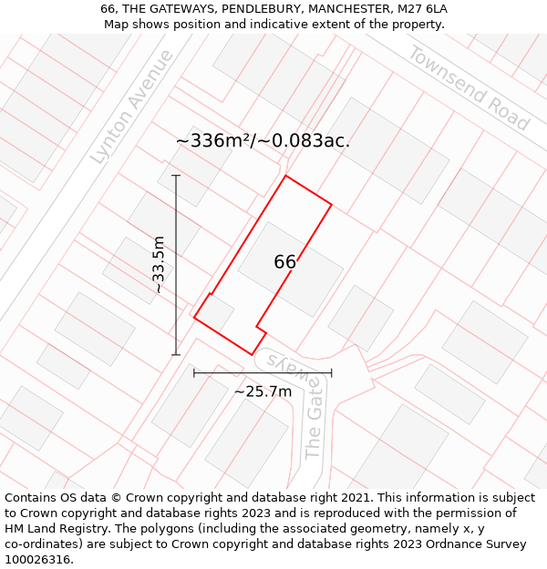 66, THE GATEWAYS, PENDLEBURY, MANCHESTER, M27 6LA: Plot and title map