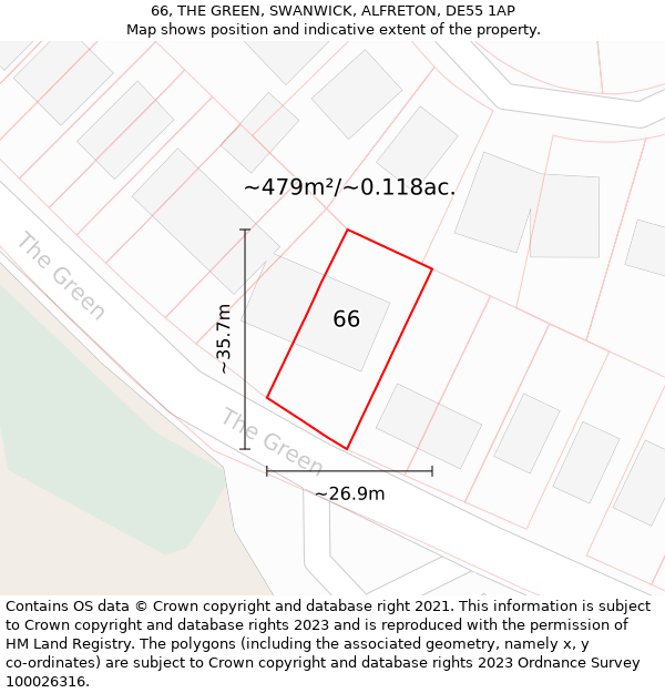 66, THE GREEN, SWANWICK, ALFRETON, DE55 1AP: Plot and title map