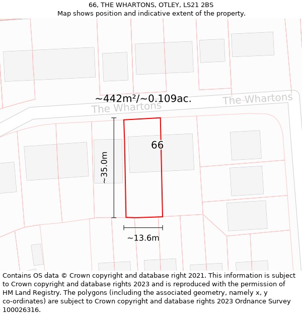 66, THE WHARTONS, OTLEY, LS21 2BS: Plot and title map