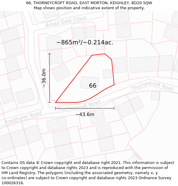 66, THORNEYCROFT ROAD, EAST MORTON, KEIGHLEY, BD20 5QW: Plot and title map