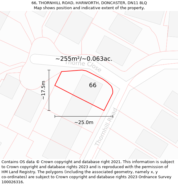 66, THORNHILL ROAD, HARWORTH, DONCASTER, DN11 8LQ: Plot and title map