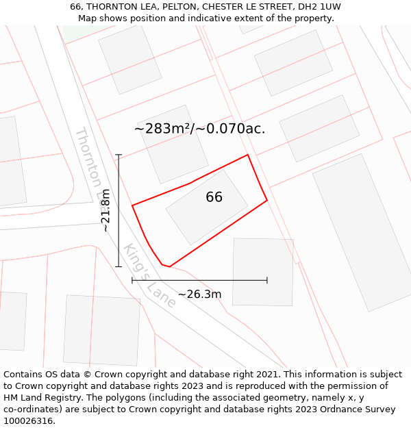 66, THORNTON LEA, PELTON, CHESTER LE STREET, DH2 1UW: Plot and title map