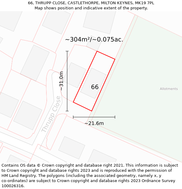 66, THRUPP CLOSE, CASTLETHORPE, MILTON KEYNES, MK19 7PL: Plot and title map