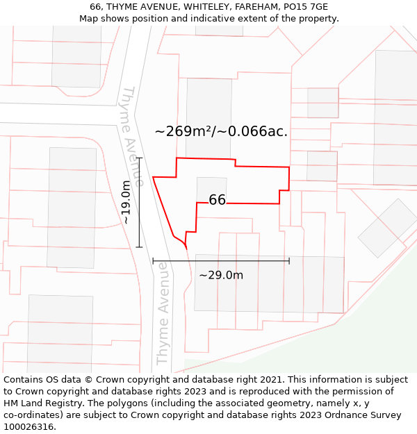 66, THYME AVENUE, WHITELEY, FAREHAM, PO15 7GE: Plot and title map