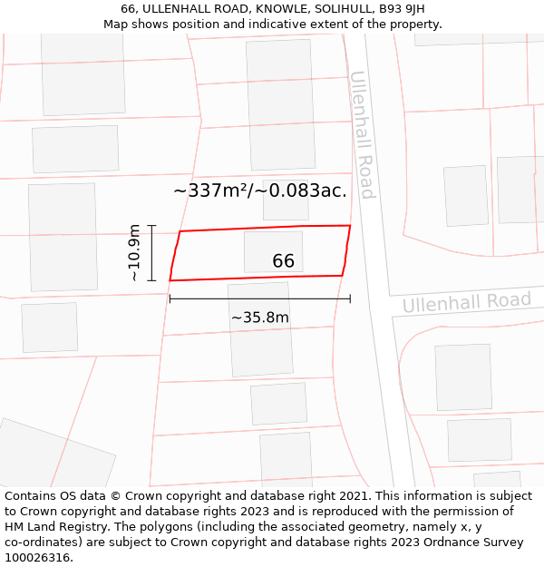 66, ULLENHALL ROAD, KNOWLE, SOLIHULL, B93 9JH: Plot and title map