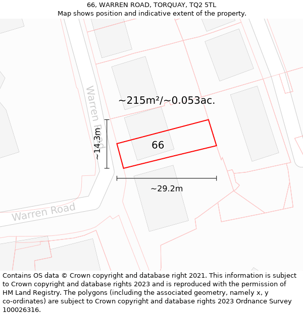 66, WARREN ROAD, TORQUAY, TQ2 5TL: Plot and title map