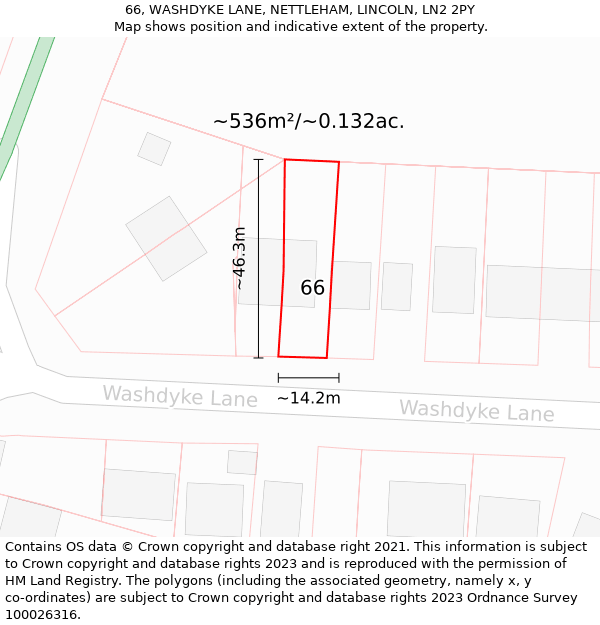 66, WASHDYKE LANE, NETTLEHAM, LINCOLN, LN2 2PY: Plot and title map