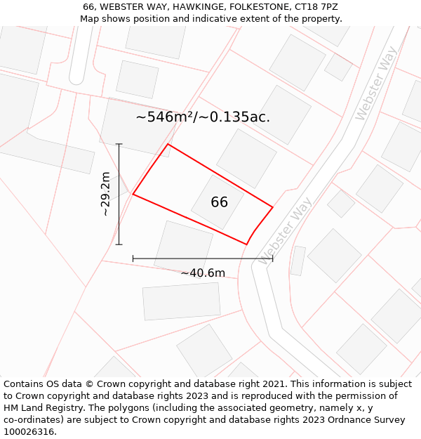 66, WEBSTER WAY, HAWKINGE, FOLKESTONE, CT18 7PZ: Plot and title map