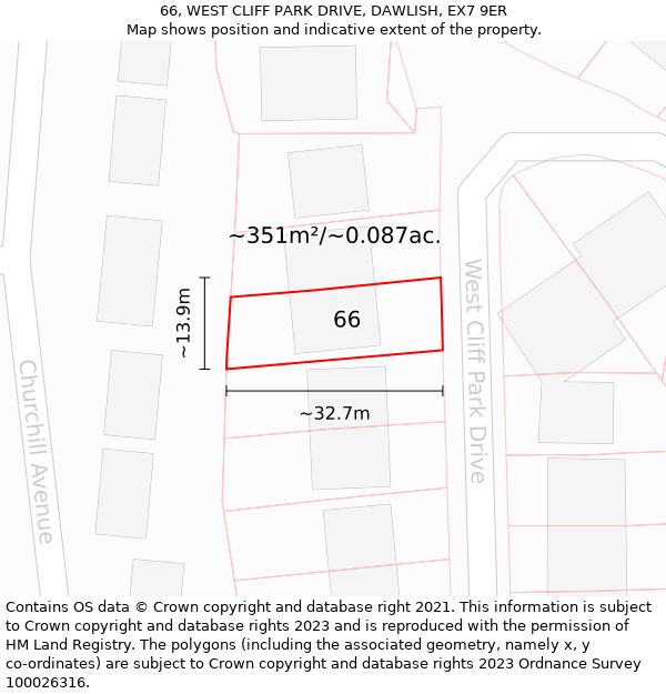 66, WEST CLIFF PARK DRIVE, DAWLISH, EX7 9ER: Plot and title map