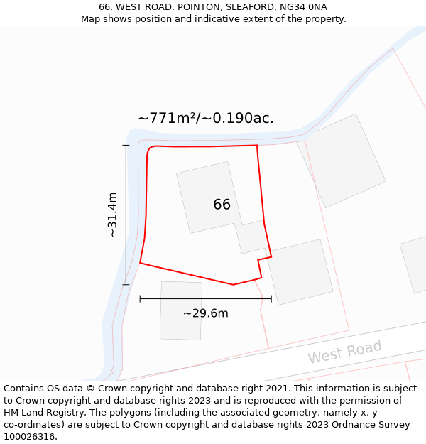 66, WEST ROAD, POINTON, SLEAFORD, NG34 0NA: Plot and title map