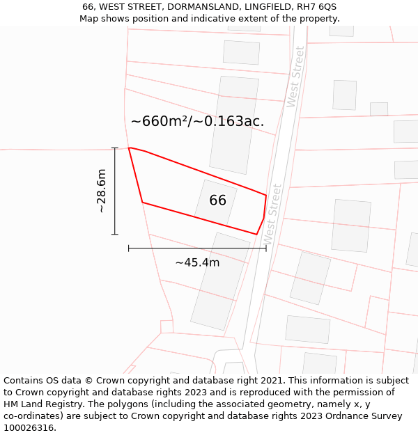 66, WEST STREET, DORMANSLAND, LINGFIELD, RH7 6QS: Plot and title map