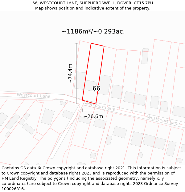 66, WESTCOURT LANE, SHEPHERDSWELL, DOVER, CT15 7PU: Plot and title map