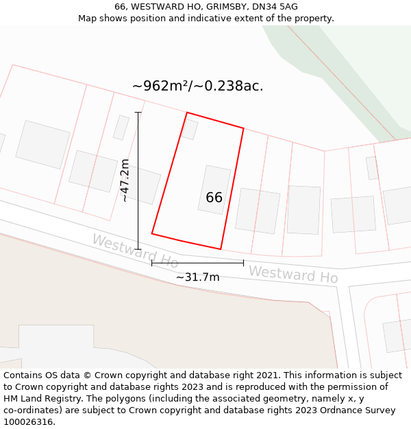66, WESTWARD HO, GRIMSBY, DN34 5AG: Plot and title map