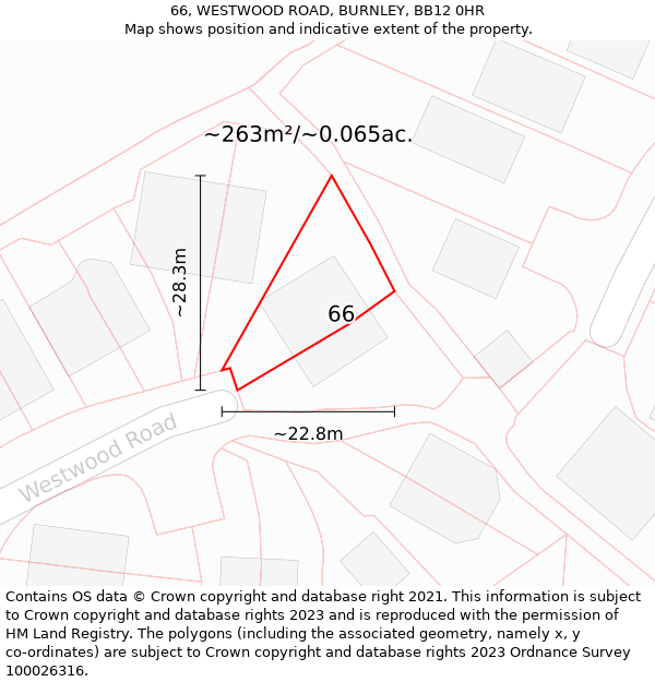 66, WESTWOOD ROAD, BURNLEY, BB12 0HR: Plot and title map