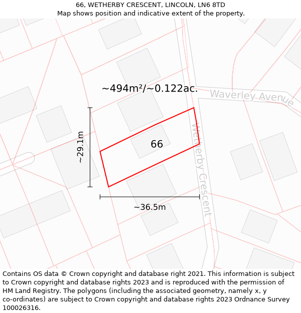 66, WETHERBY CRESCENT, LINCOLN, LN6 8TD: Plot and title map