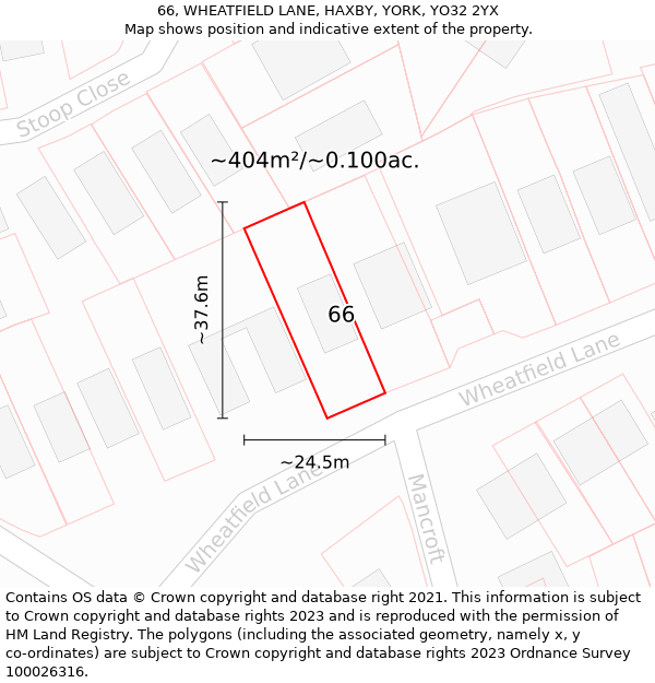 66, WHEATFIELD LANE, HAXBY, YORK, YO32 2YX: Plot and title map