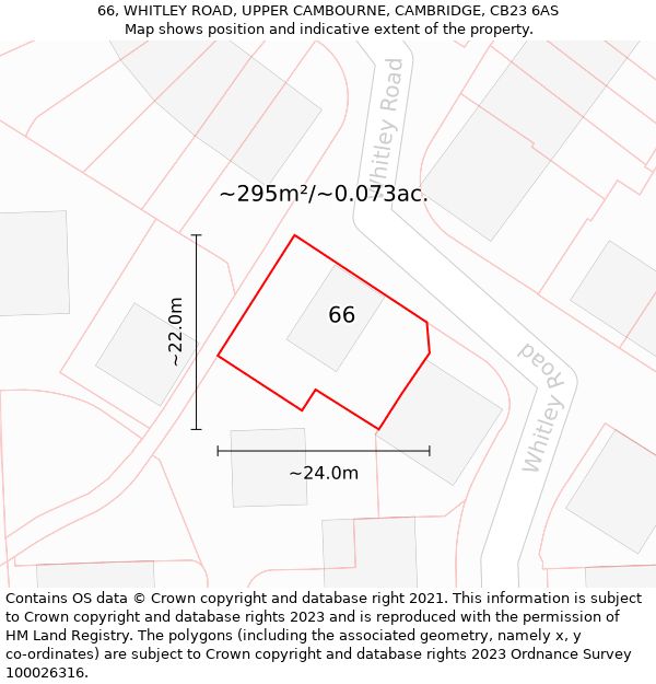 66, WHITLEY ROAD, UPPER CAMBOURNE, CAMBRIDGE, CB23 6AS: Plot and title map