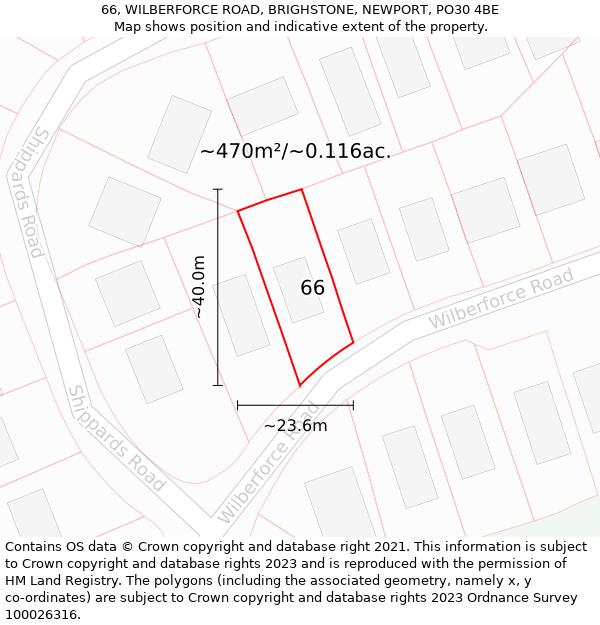 66, WILBERFORCE ROAD, BRIGHSTONE, NEWPORT, PO30 4BE: Plot and title map