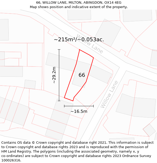 66, WILLOW LANE, MILTON, ABINGDON, OX14 4EG: Plot and title map