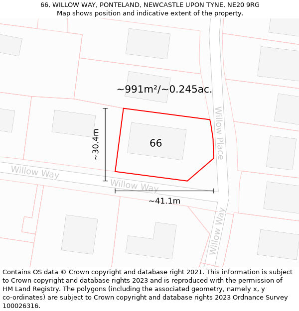 66, WILLOW WAY, PONTELAND, NEWCASTLE UPON TYNE, NE20 9RG: Plot and title map