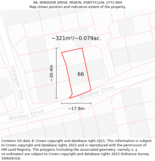 66, WINDSOR DRIVE, MISKIN, PONTYCLUN, CF72 8SH: Plot and title map