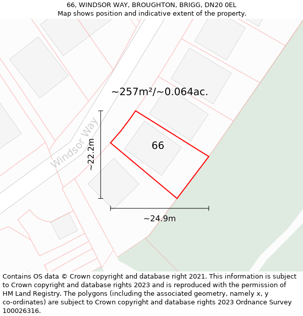 66, WINDSOR WAY, BROUGHTON, BRIGG, DN20 0EL: Plot and title map