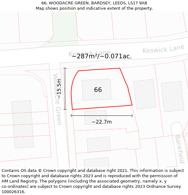 66, WOODACRE GREEN, BARDSEY, LEEDS, LS17 9AB: Plot and title map