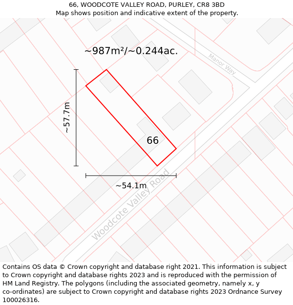 66, WOODCOTE VALLEY ROAD, PURLEY, CR8 3BD: Plot and title map