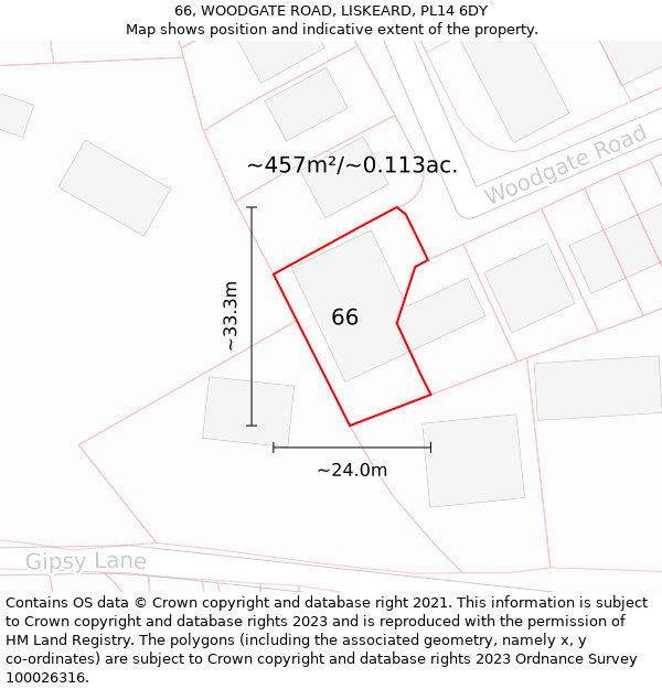 66, WOODGATE ROAD, LISKEARD, PL14 6DY: Plot and title map