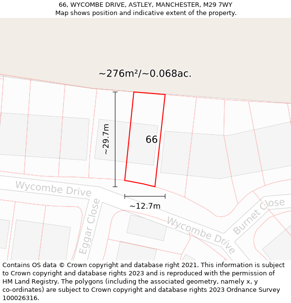 66, WYCOMBE DRIVE, ASTLEY, MANCHESTER, M29 7WY: Plot and title map