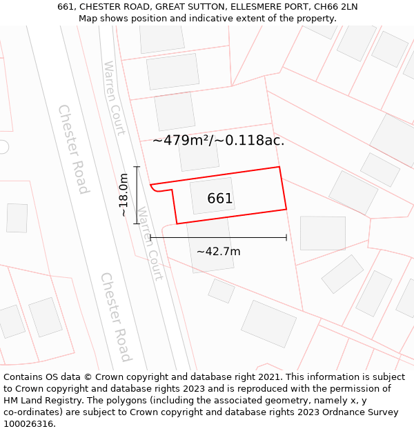 661, CHESTER ROAD, GREAT SUTTON, ELLESMERE PORT, CH66 2LN: Plot and title map