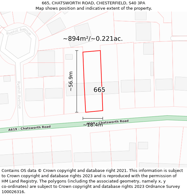 665, CHATSWORTH ROAD, CHESTERFIELD, S40 3PA: Plot and title map