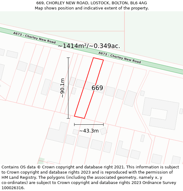 669, CHORLEY NEW ROAD, LOSTOCK, BOLTON, BL6 4AG: Plot and title map