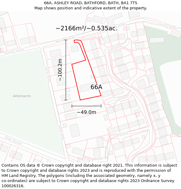 66A, ASHLEY ROAD, BATHFORD, BATH, BA1 7TS: Plot and title map