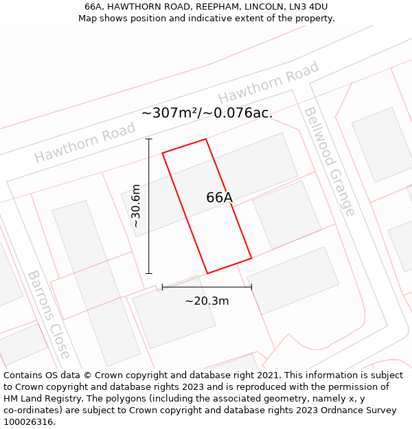 66A, HAWTHORN ROAD, REEPHAM, LINCOLN, LN3 4DU: Plot and title map