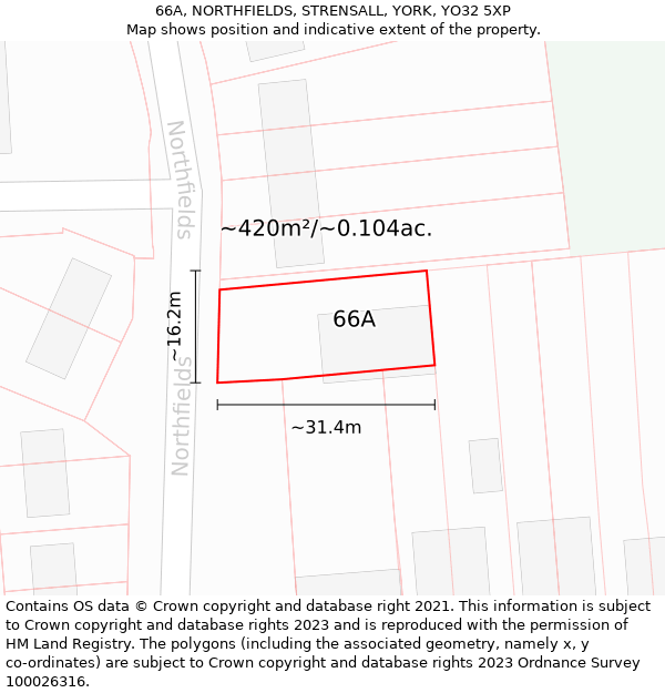 66A, NORTHFIELDS, STRENSALL, YORK, YO32 5XP: Plot and title map