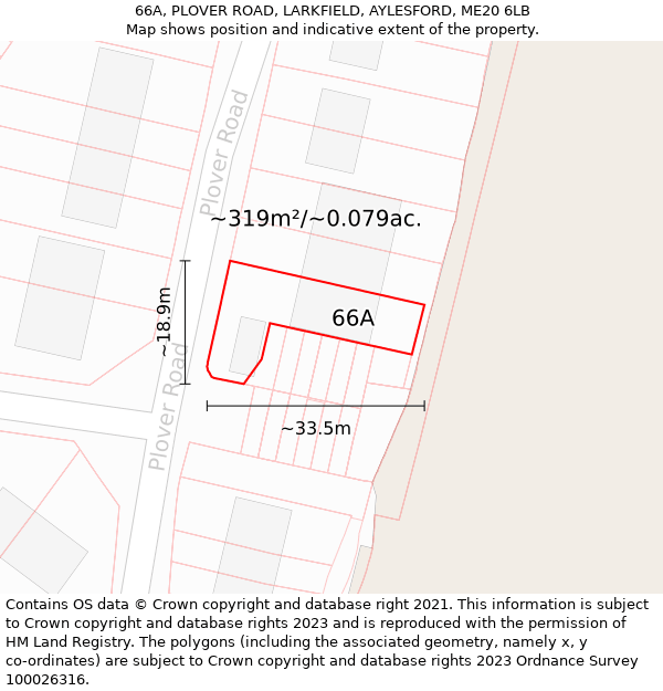 66A, PLOVER ROAD, LARKFIELD, AYLESFORD, ME20 6LB: Plot and title map