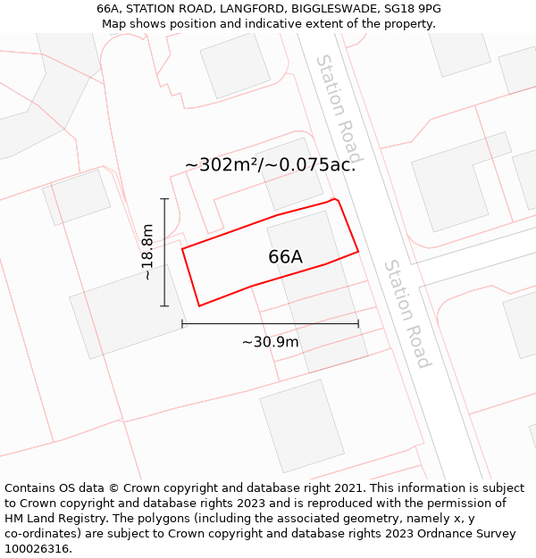 66A, STATION ROAD, LANGFORD, BIGGLESWADE, SG18 9PG: Plot and title map