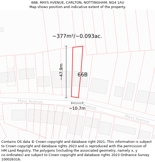 66B, MAYS AVENUE, CARLTON, NOTTINGHAM, NG4 1AU: Plot and title map