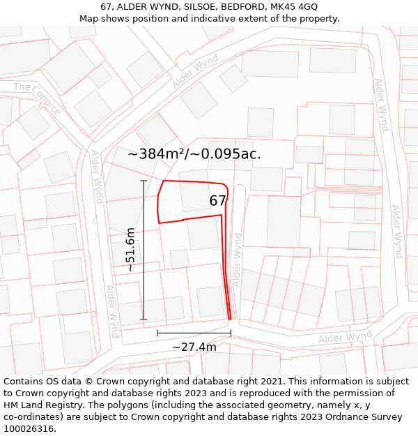 67, ALDER WYND, SILSOE, BEDFORD, MK45 4GQ: Plot and title map