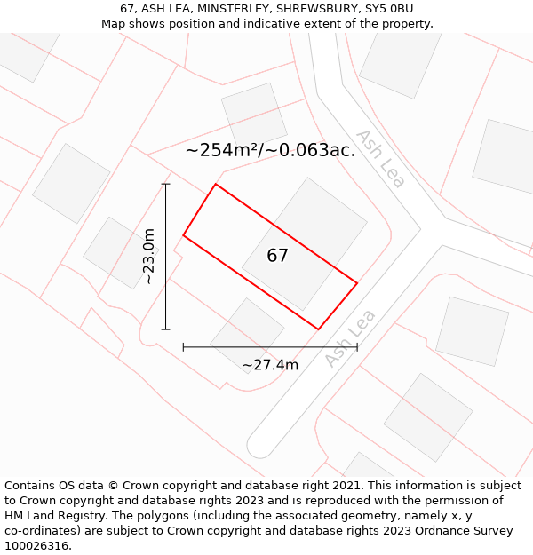 67, ASH LEA, MINSTERLEY, SHREWSBURY, SY5 0BU: Plot and title map