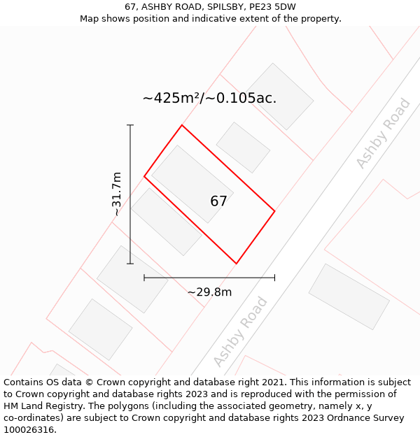 67, ASHBY ROAD, SPILSBY, PE23 5DW: Plot and title map