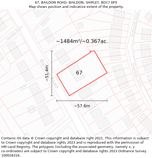 67, BAILDON ROAD, BAILDON, SHIPLEY, BD17 6PX: Plot and title map