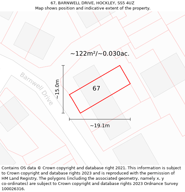 67, BARNWELL DRIVE, HOCKLEY, SS5 4UZ: Plot and title map