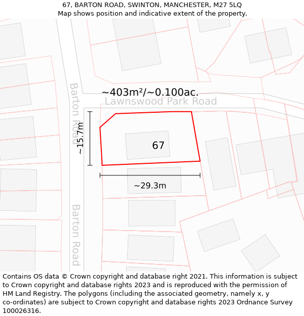 67, BARTON ROAD, SWINTON, MANCHESTER, M27 5LQ: Plot and title map