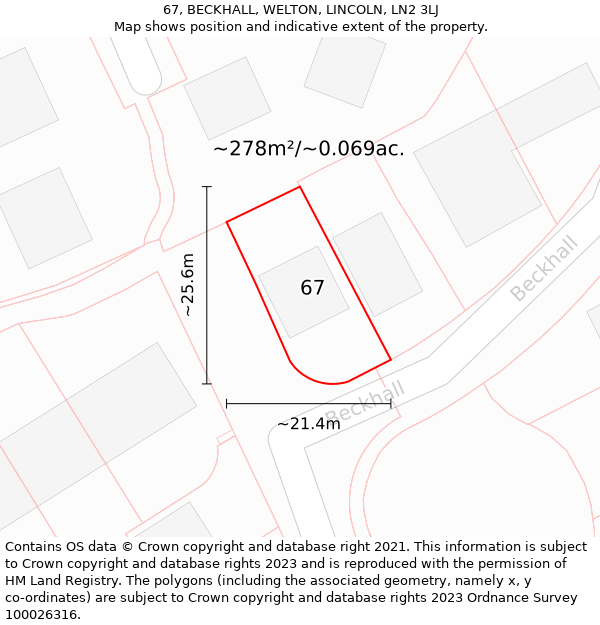 67, BECKHALL, WELTON, LINCOLN, LN2 3LJ: Plot and title map