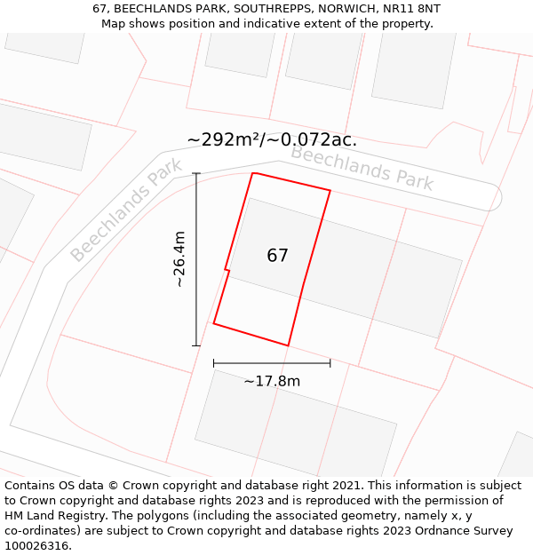 67, BEECHLANDS PARK, SOUTHREPPS, NORWICH, NR11 8NT: Plot and title map